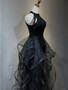 Shop 2024 ANNAKOO Black Halter Beading Sparkle Tulle Ruffles Prom Dress Under 148