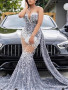 Shop ANNAKOO Mermaid Silver Sequin Sheer Sparkle Prom Dress Under 364