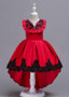 Red In Stock Satin V-neck Beadings High Low Flower Girl Dress 