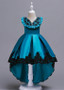 Teal In Stock Satin V-neck Beadings High Low Flower Girl Dress 
