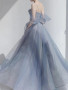 Shop 2024 Annakoo Off The Shoulder Tulle Sparkle Blue Prom Dress Under 139