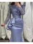 Shop 2024 ANNAKOO Long Sleeve Blue Sequin Satin Trumpet Mermaid Prom Dress Under 169