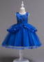 Blue Handmade Flowers Tulle & Satin Jewel Ball Gown Flower Girl Dress
