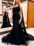 Shop 2024 Annakoo Black One Shoulder Trumpet Mermaid Tulle Appliques Prom Dress With Shawl Under 198