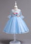 Blue In Stock Handmade Flowers Jewel Neck Ball Gown Flower Girl Dress With