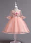 Coral In Stock Handmade Flowers Jewel Neck Ball Gown Flower Girl Dress With