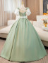 Shop 2024 ANNAKOO Delicate Sage Green Puffy Sleeve Prom Dress with Belt Under 139