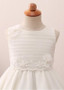 Jewel Neckline A-line Flower Girl Dress With Lace Appliques & Handmade Flowers & Belt