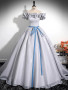 Shop 2024 ANNAKOO  White & Blue Tulle Off The Shoulder Prom Dress Under 18