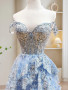 Shop 2024 ANNAKOO A-Line Tulle Sequin Blue Ruffles Prom Dress Under 178