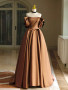 Shop 2024 ANNAKOO Elegant Off-Shoulder Satin Bronze Prom Dress Under 138
