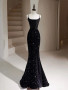 Shop 2024 Annakoo Mermaid Velvet Sequin Black Backless Prom Dress Under 149