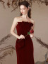 Shop 2024 ANNAKOO Mermaid Velvet Burgundy Flower Strapless Prom Dress Under 148