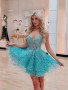 Shop 2024 ANNAKOO Turquoise Lace V Neck Short Mini Homecoming Dress Under 138