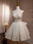 Shop 2024 ANNAKOO A-Line V Neck Lace Ivory Beading Homecoming Dress With Bowknot Under 137