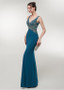 Spandex V-neck Long Mermaid Evening Dress With Beadings