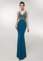 Spandex V-neck Long Mermaid Evening Dress With Beadings