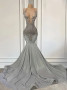 Shop 2024 ANNAKOO  Silver Trumpet Mermaid Beading Sheer Sequin Prom Dress Under 249