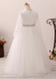 Lace Jewel Long Sleeves Ball Gown Flower Girl Dress With Belt 