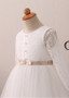 Lace Jewel Long Sleeves Ball Gown Flower Girl Dress With Belt 