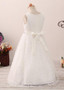  Lace Jewel Simple A-line Flower Girl Dress With Belt