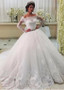 Tulle Off-the-shoulder Appliques & Belt Ball Gown Wedding Dress 