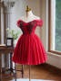 Shop 2024 ANNAKOO A-Line Off Shoulder Beading Tulle Burgundy Homecoming Dress Under 139