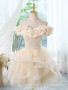 Champagne Tulle Ruffles Short Lace Up Homecoming Dress
