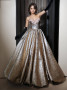 Shop 2024 ANNAKOO Flower Sweetheart A Line Gold Satin Prom Dress Under 198