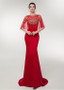  Spandex Jewel Beading Red Mermaid Evening Prom Dress