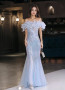 Shop 2024 ANNAKOO Blue Off The Shoulder Trumpet Mermaid Flowers Sequin Prom Dress Under 169