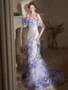 Shop 2024 ANNAKOO Ruffles Purple Off The Shoulder Mermaid Prom Dress With Slit Under 169
