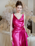 Shop 2024 ANNAKOO V Neck Fuchsia Satin Sheath Ruched Prom Dress Under 159