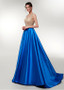 Blue Satin V-neck Bead Long Evening Prom Dress 