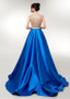 Blue Satin V-neck Bead Long Evening Prom Dress 