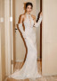 Shop 2024 ANNAKOO Halter Sequin Trumpet Mermaid Long Sleeves Tulle Wedding Dress Under 189