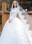 Long Sleeve Lace Ball Gown Jewel Wedding Dress