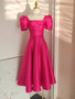 Shop 2024 Annakoo Short Sleeve Satin Square Tea Length Fuchsia Homecoming Dress Under 95