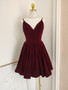 Burgundy V Neck Short Mini A Line Velvet Homecoming Dress