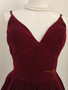 Burgundy V Neck Short Mini A Line Velvet Homecoming Dress