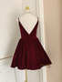 Burgundy V Neck Short Mini A Line Velvet Homecoming Dress