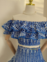 Blue Two Piece Ruffles Off The Shoulder Homecoming Dress
