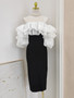 Shop 2024 ANNAKOO Black & White Tea Length Ruffles Sheath Column Homecoming Dress Under 97
