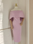 Shop 2024 ANNAKOO Pink Off The Shoulder Satin Sheath Column Homecoming Dress Under 87