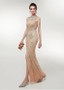 Tulle Jewel Champagne Long Mermaid Beading Prom Evening Dress 
