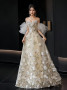 Shop 2024 ANNAKOO Floral Sweetheart A Line Puffy Sleeve Prom Dress Under 189