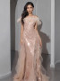 Shop 2024 ANNAKOO Champagne Tulle Sequin Trumpet Mermaid Ruffles Prom Dress Under 169