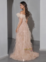 Shop 2024 ANNAKOO Champagne Tulle Sequin Trumpet Mermaid Ruffles Prom Dress Under 169