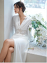 Shop 2024 ANNAKOO  Long Sleeve V Neck Lace Sheer Waist Wedding Dress Under 189