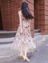 Floral Tulle Tea Length A Line Prom Dress